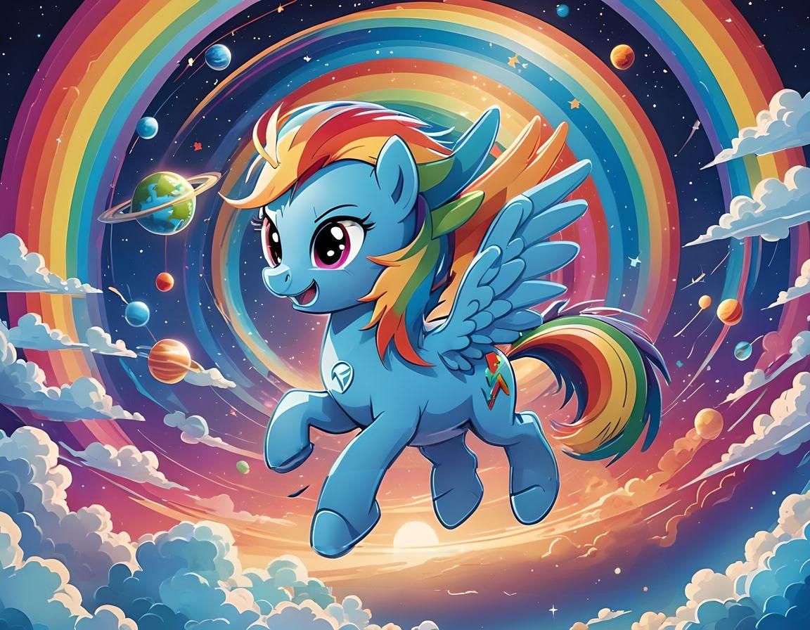 Rainbow Dash Rides Earth: 3D Digital Art