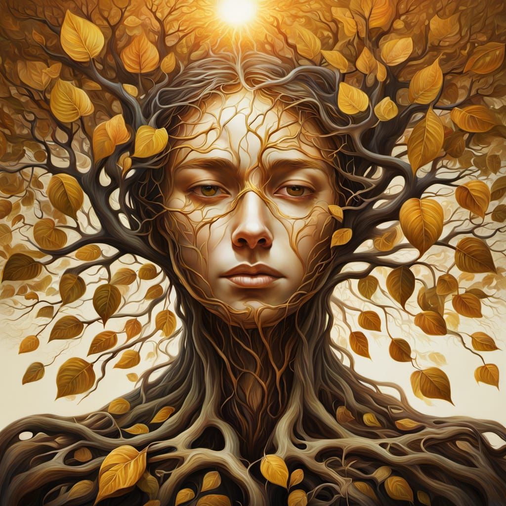 Surreal Person Grows Forest: Vibrant Oil Painting