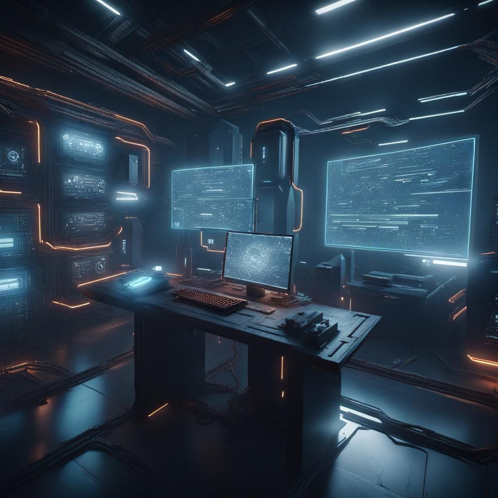 Modern Computer Code in 3D Cinematic Style