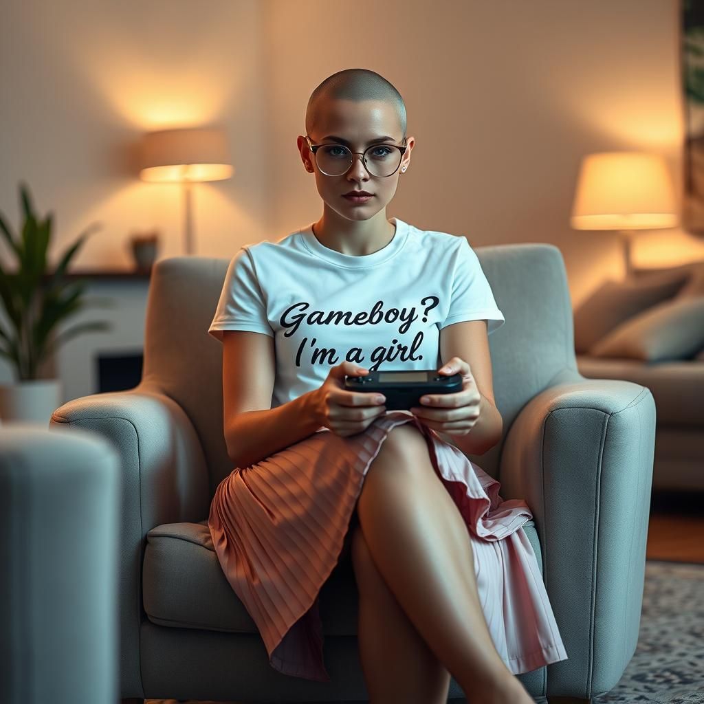 Bald Woman Immersed in Video Game, Fine Art Photo