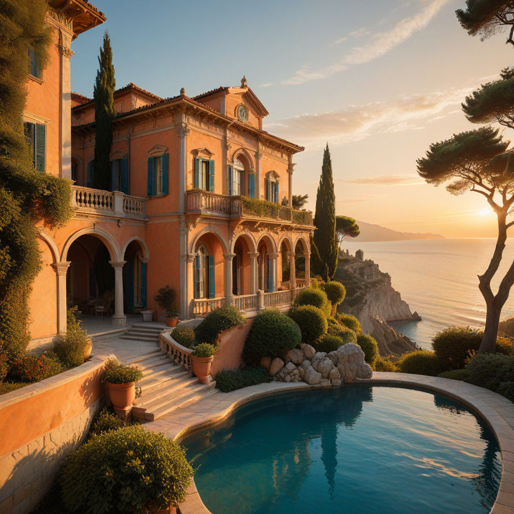 Mediterranean Villa in Golden Hour Elegance