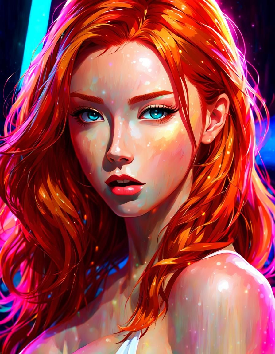 anime art of a attractive ginger girl