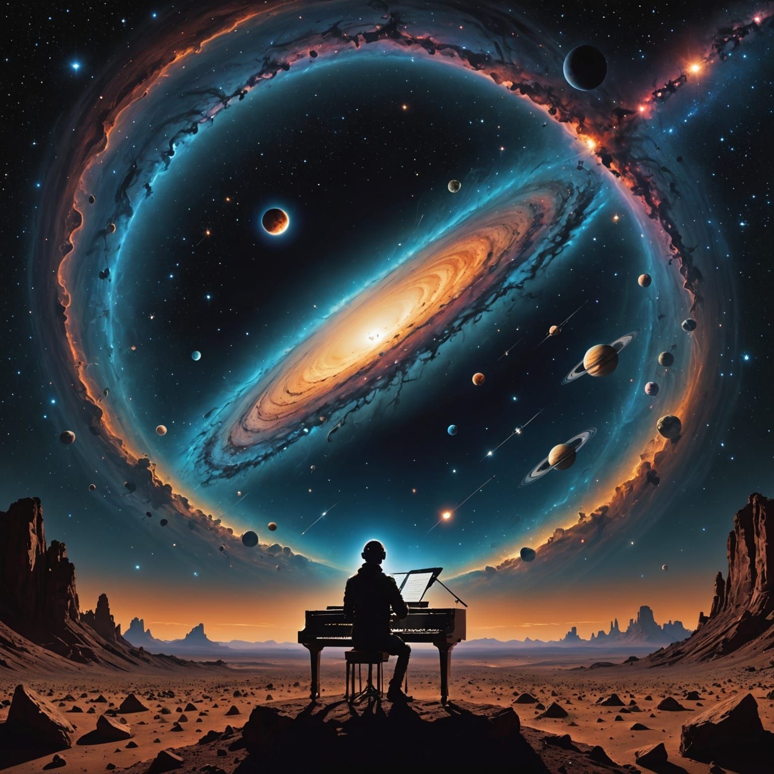 Cosmic Symphony: Planets as Instruments in a Nebula Sky