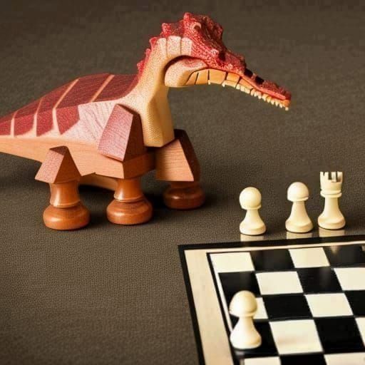 Wooden Toy Engaged in Chess Game