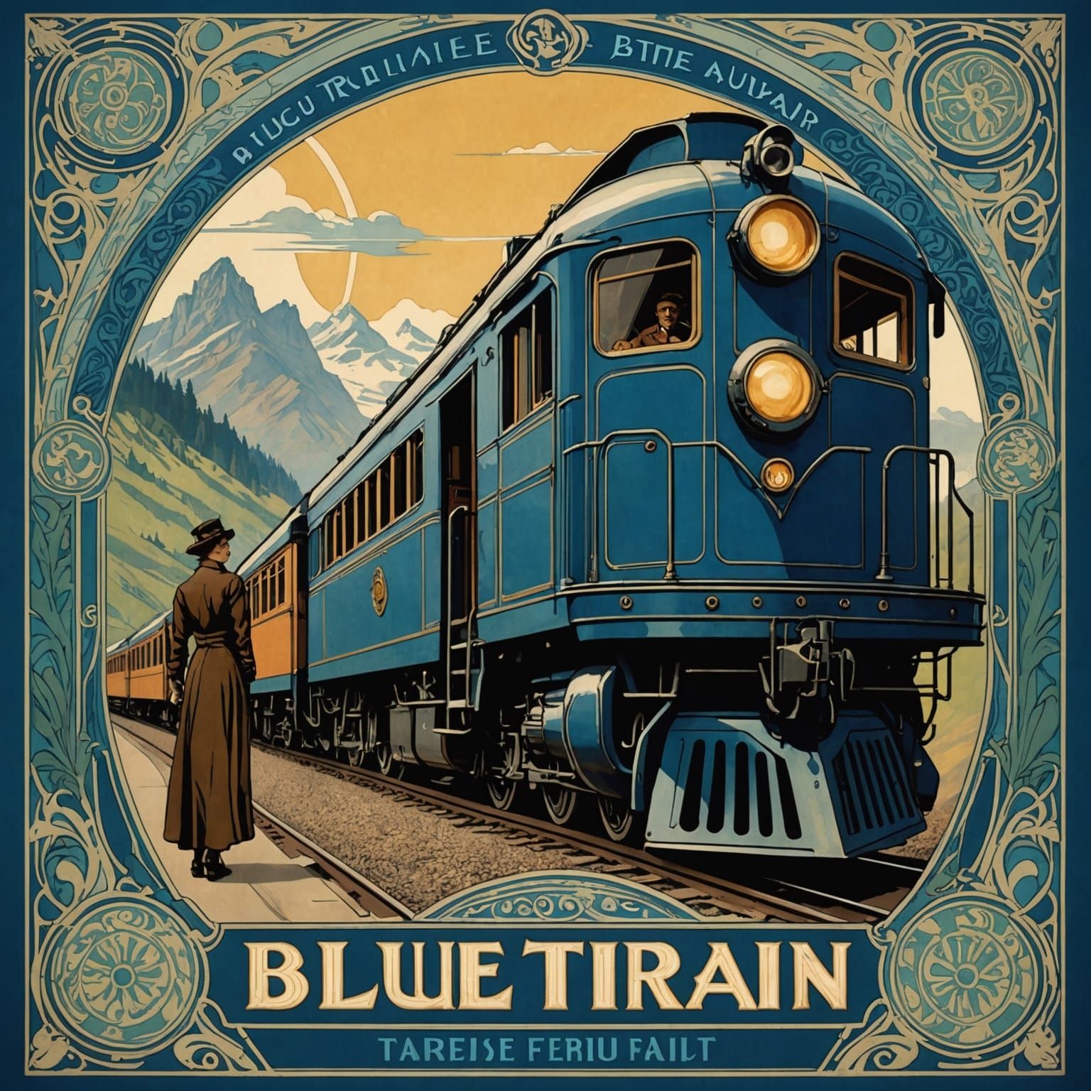 A travel poster for the Blue Train