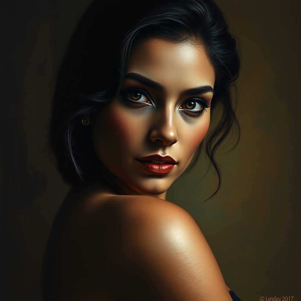 Elegant Dark-Haired Woman in Warm, Golden Light