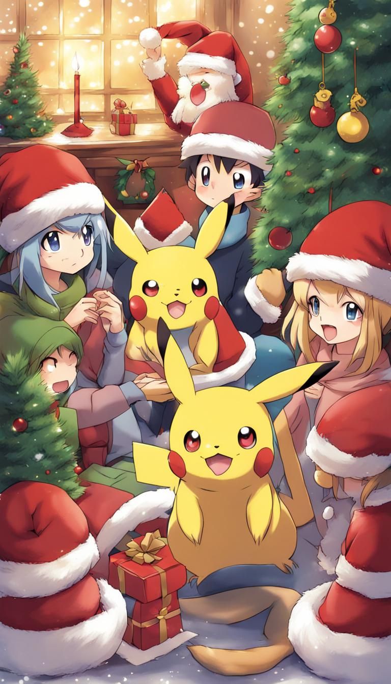 Pokemon Christmas Celebration in Anime Style