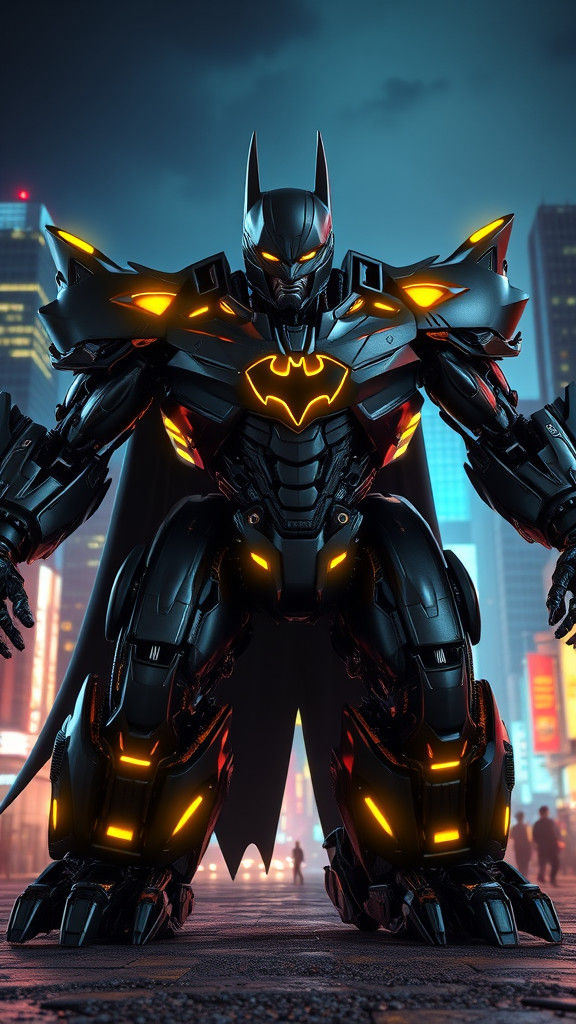 Colossal Dark Transformer in Neon City Nighttime