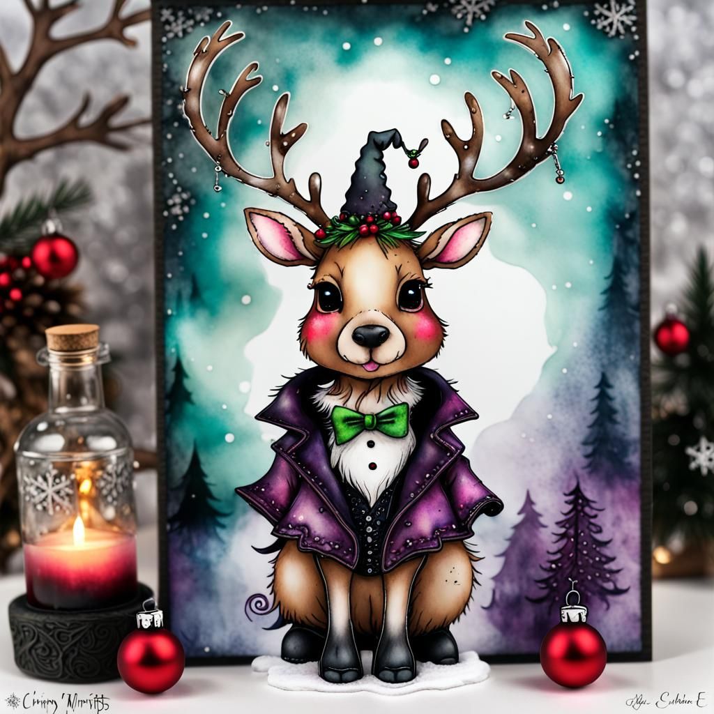 Whimsical Goth Christmas Reindeer and Unicorns in Alcohol In...