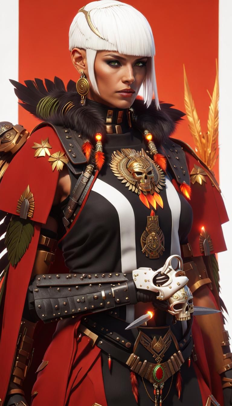 Aztec Warrior Woman in Cyberpunk Servo-Armor