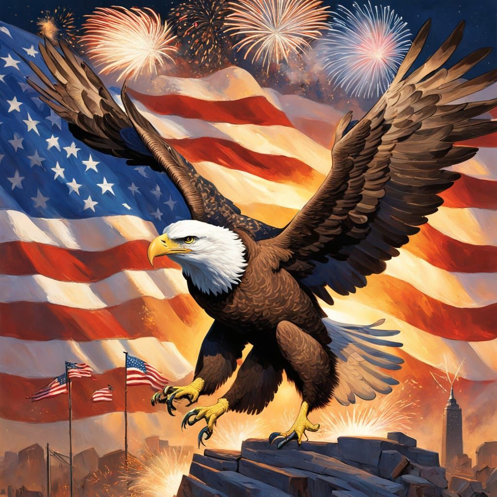 Majestic Eagle Soars Above Patriotic Celebration in Classic...