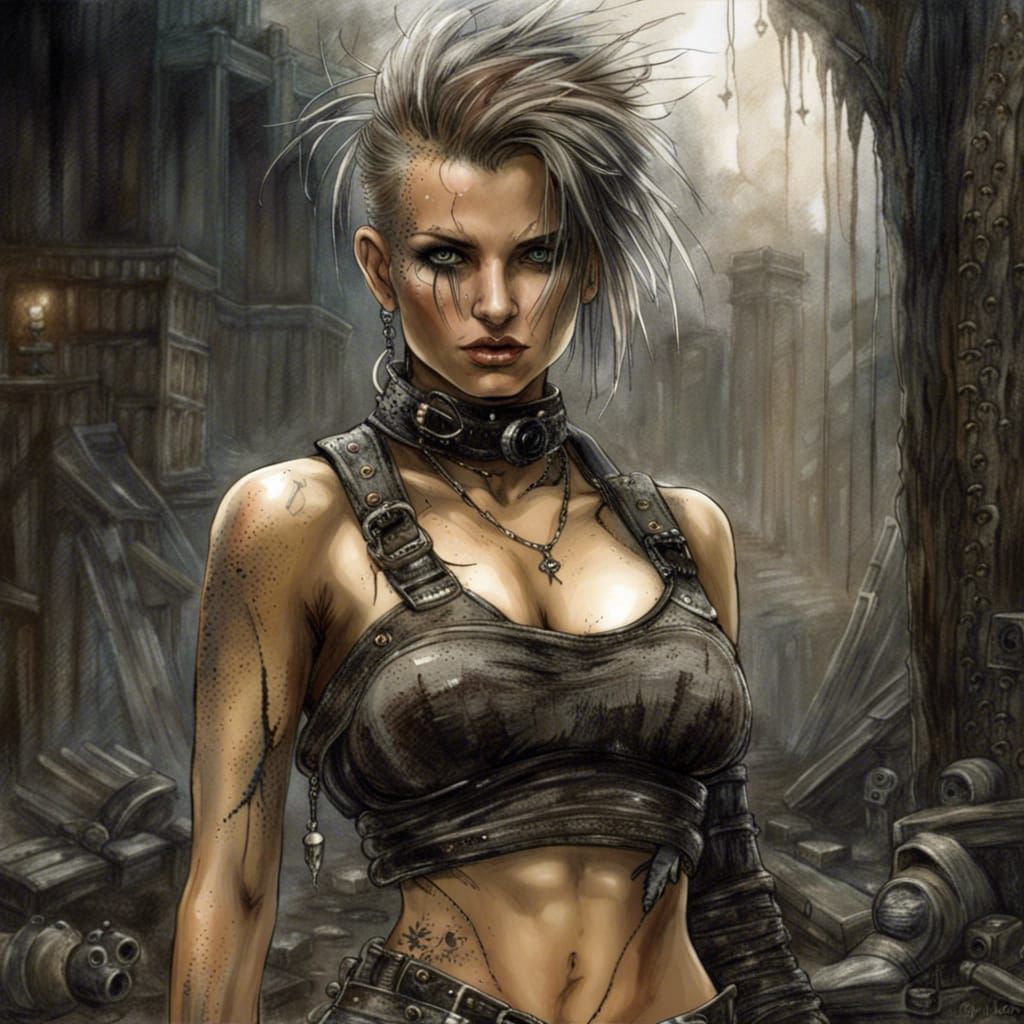 Post-Apocalyptic Punk Woman in Hyperdetailed Style