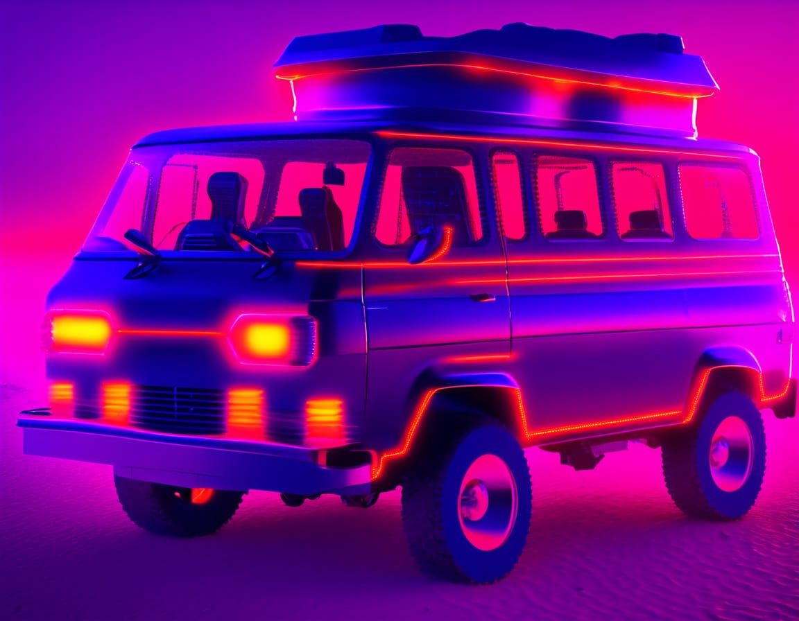 Sci-Fi Van on Beach in Cinematic Style