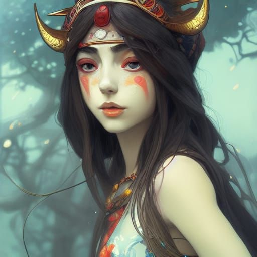 Mononoke Princess Portrait in Art Nouveau Style