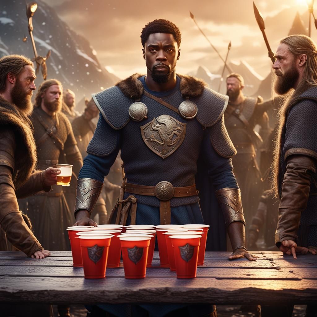 Chadwick Boseman Plays Beer Pong with Vikings
