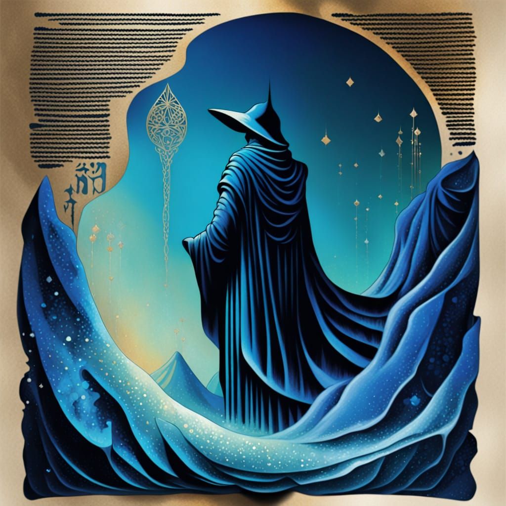 Lone Figure at Icy Abyss, Golden Age Illustration