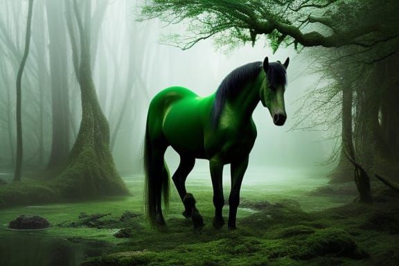 Sinister Kelpie Water Horse in Misty Swamp