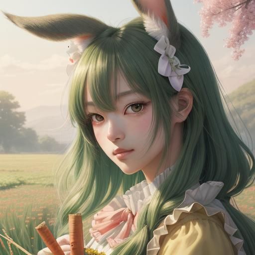 Anime Bunny Girl in Meadow: Vibrant Key Visual