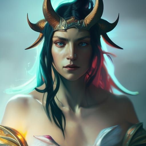 Tiefling Sorceress Portrait in Digital Art Style