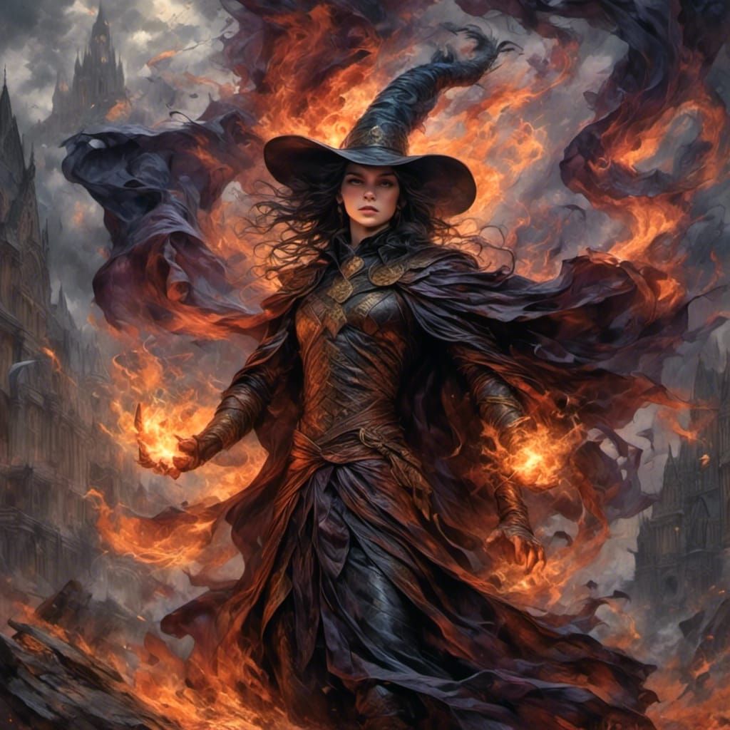 Dark Fantasy Wizard in a Fiery Storm