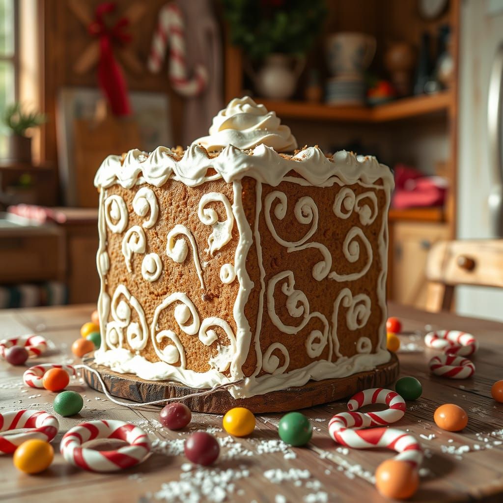 Gingerbread Cube in Whimsical Kitchen Setting