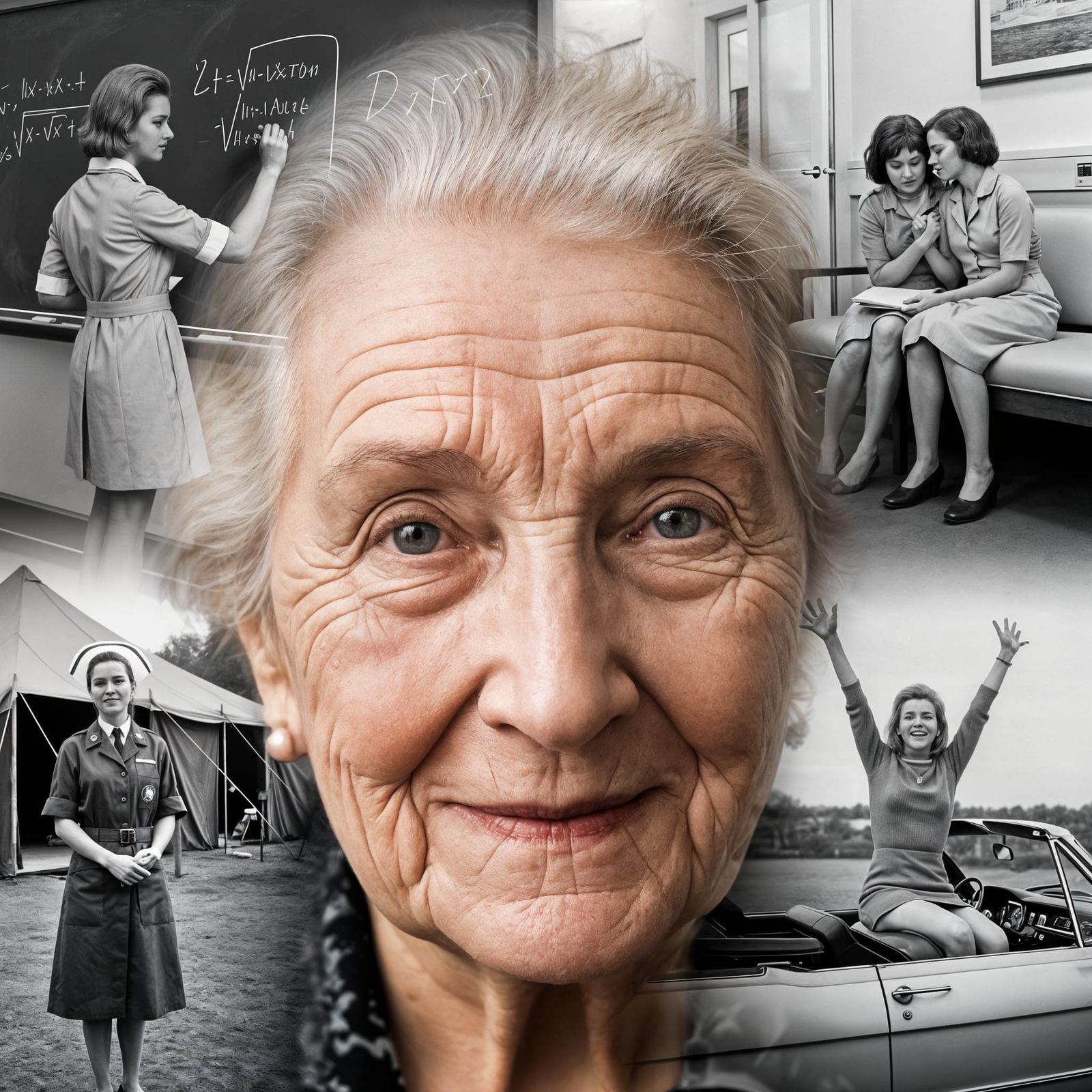 Elderly Woman's Life Story Revealed Through Double Exposure