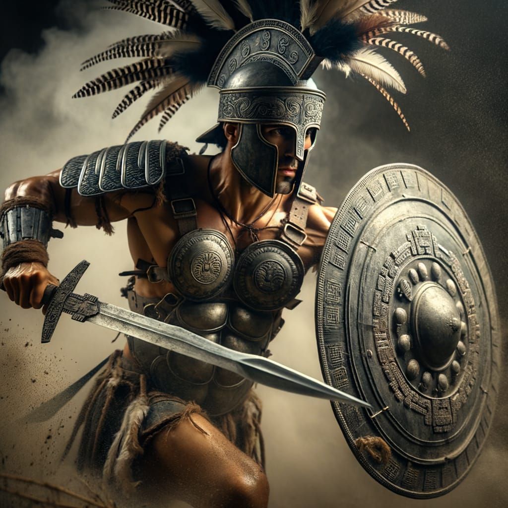 Mayan Warrior Charging into Epic Battle