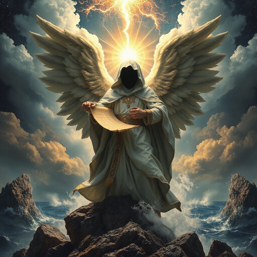 Apocalyptic Messenger with Seven Seals, in Surreal Style