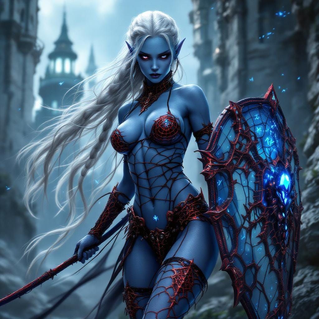 Gothic Elf Cleric with Spiderweb Armor