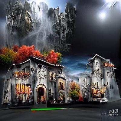 Detailed Halloween Haunted House Matte Painting
