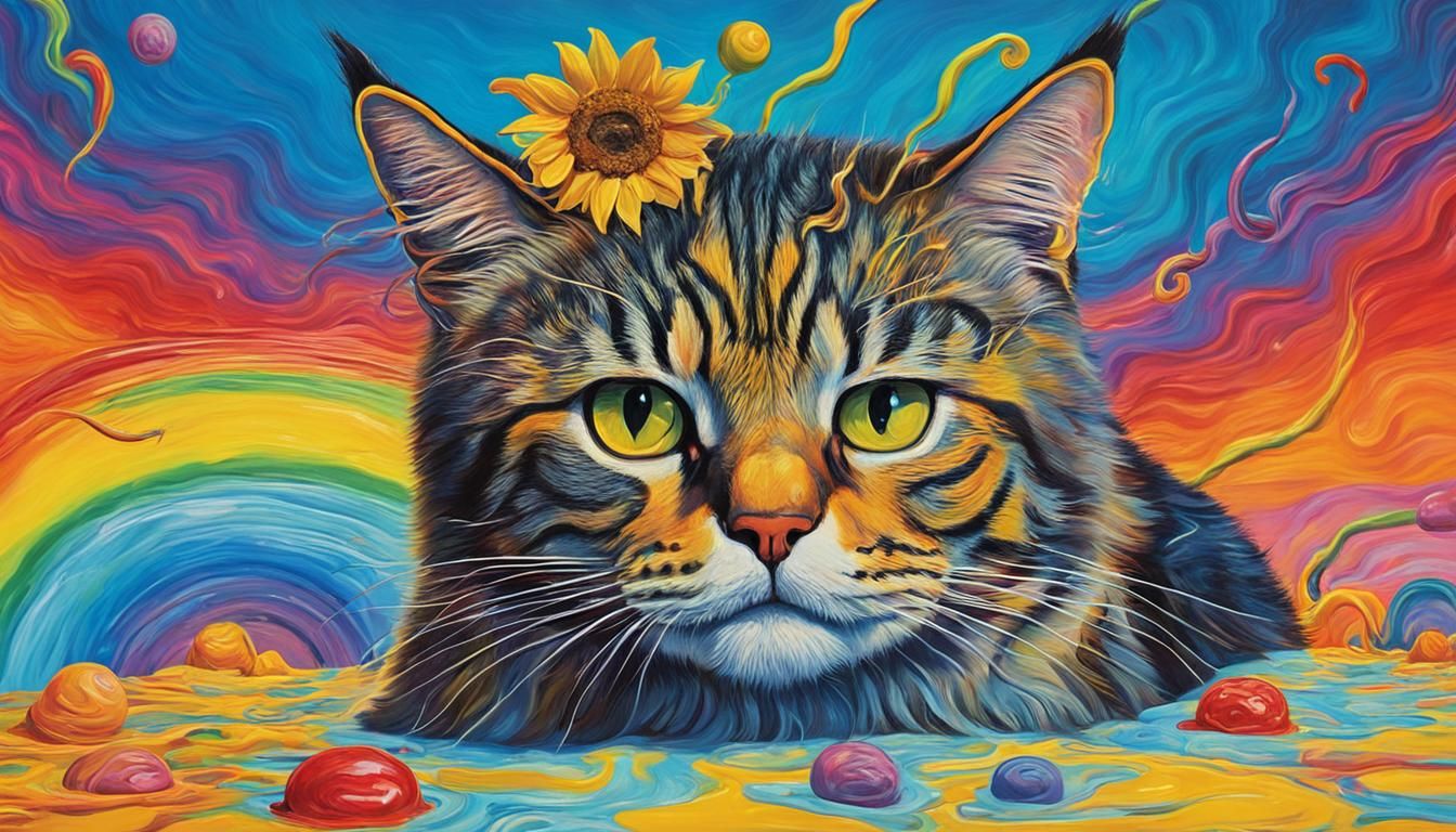 Surreal Melting Cat in Candyland Wonderland
