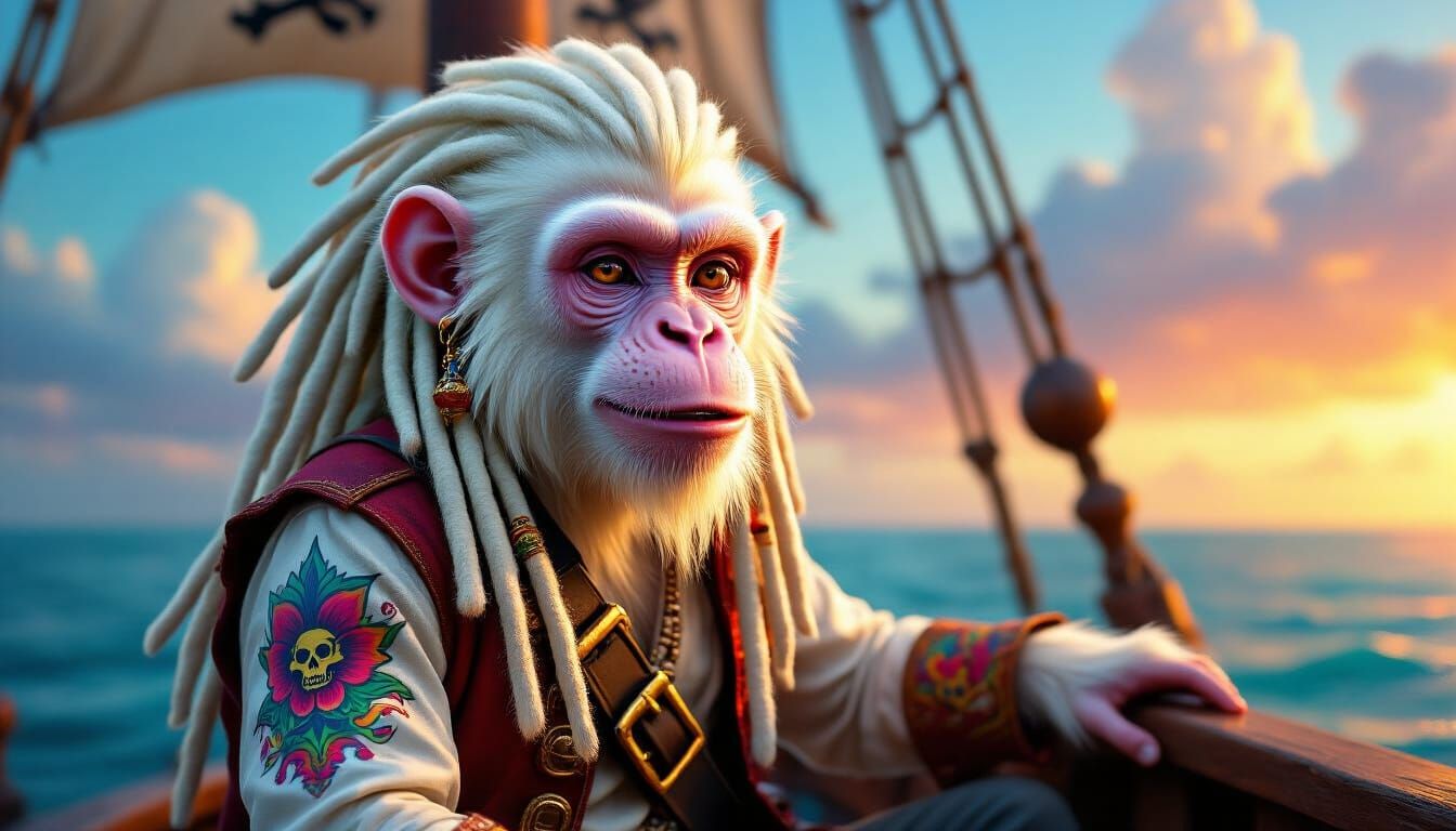 Dread Pirate Monkey with Dreadlocks on Ship