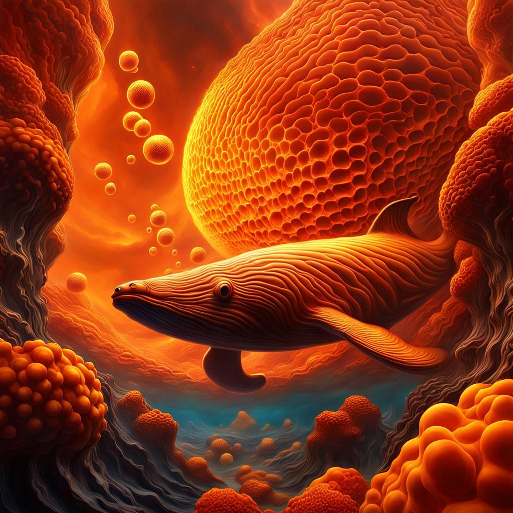 Orange Leviathan Swims Through Alien Volcanic Cloud
