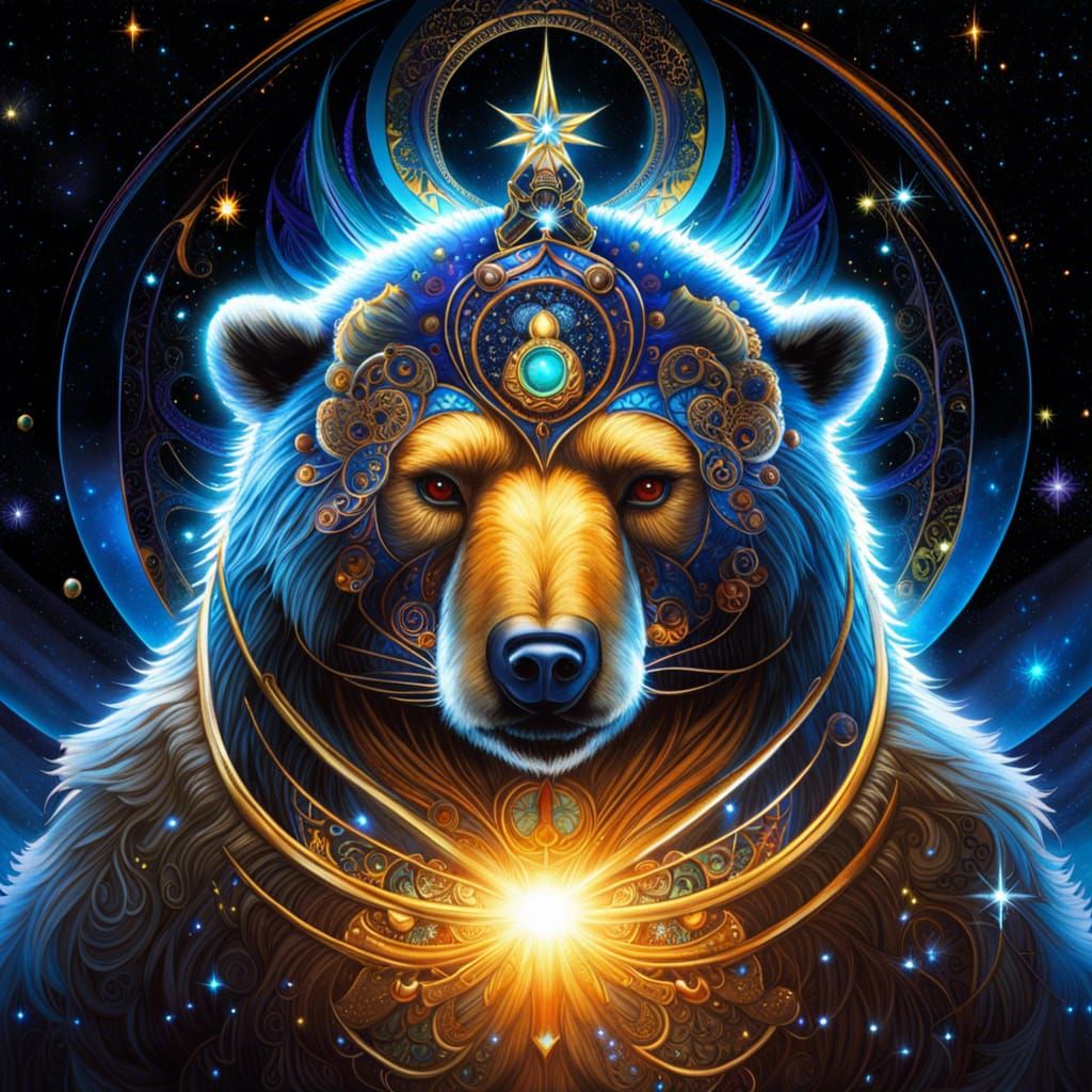 Cosmic Astral Bear with Luminous Stars