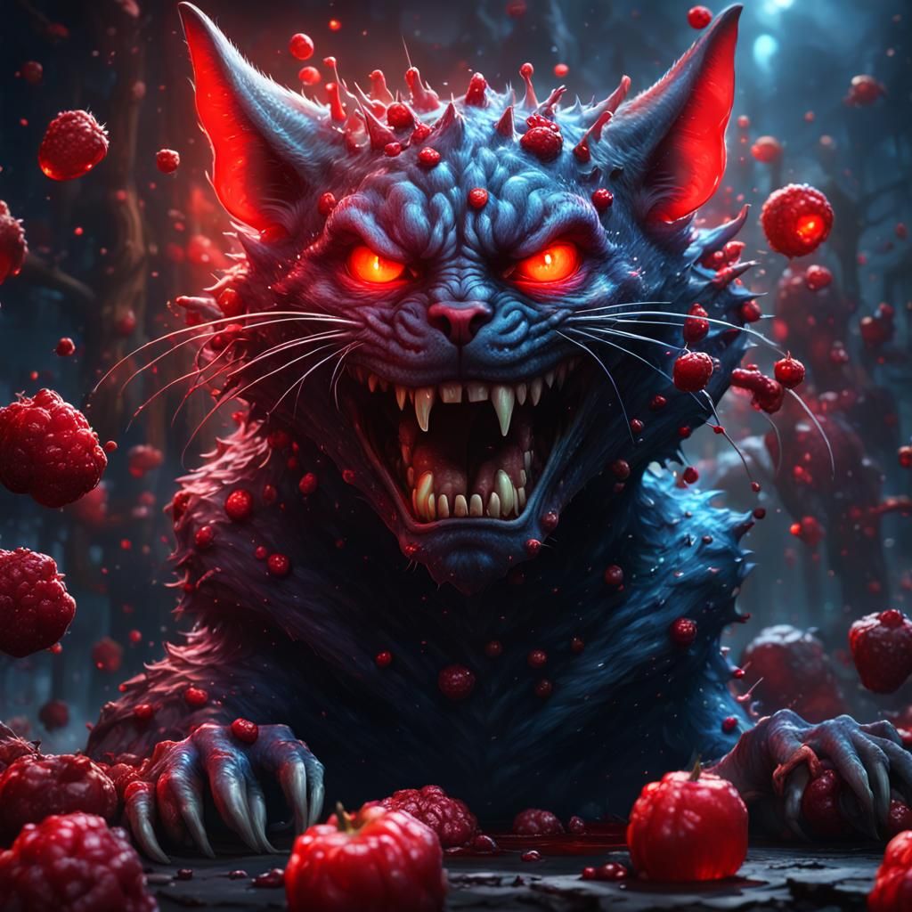 Sinister Demon Cat Feast: Dark Fantasy Concept Art