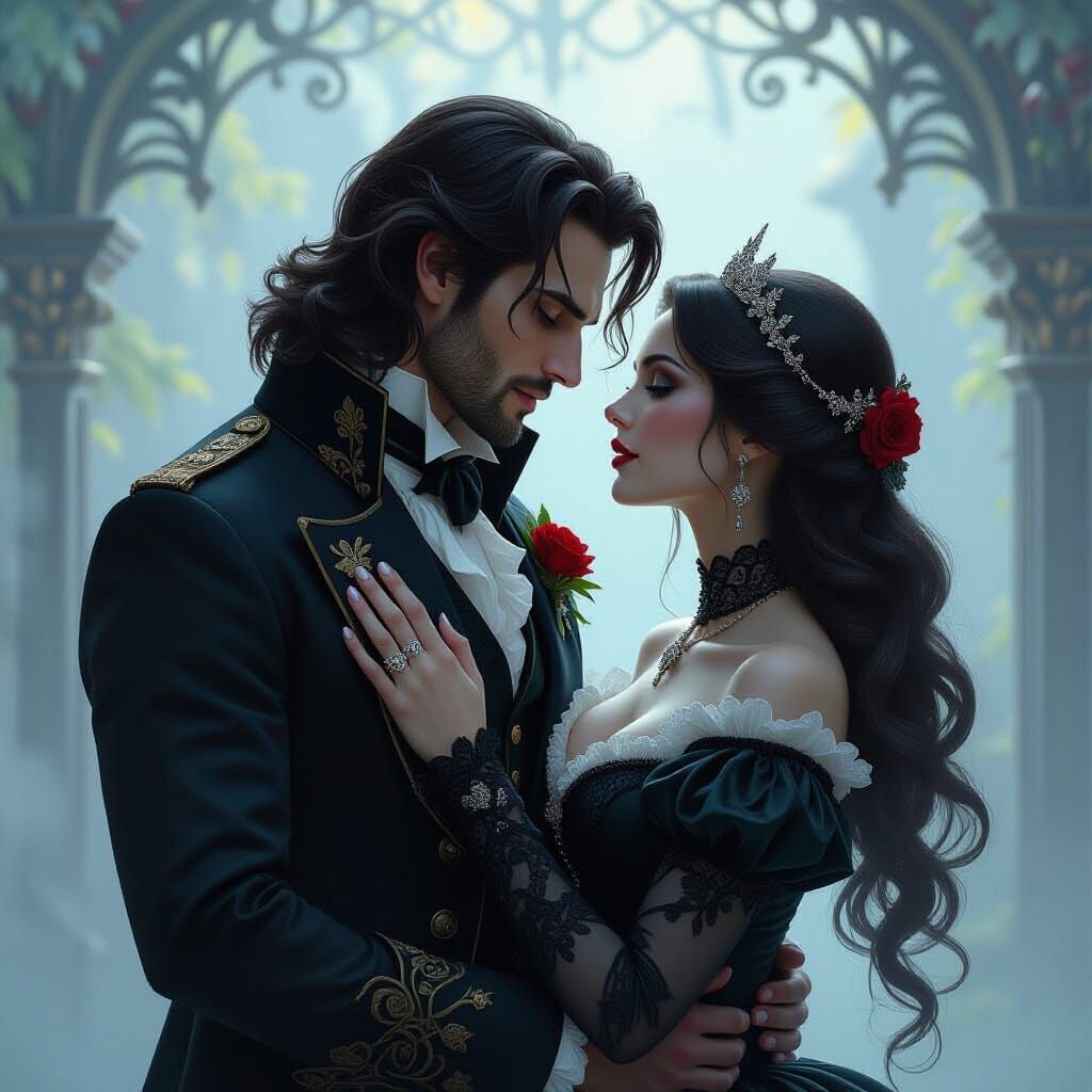 Victorian Vampire's Piercing Gaze in Romantic Fantasy Style