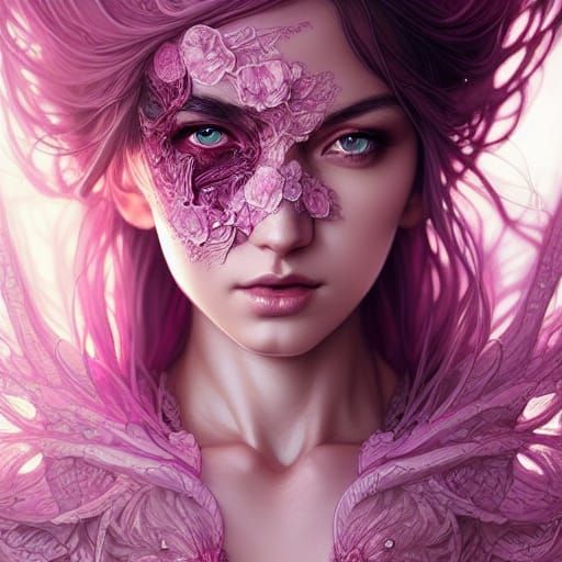 Beautiful Pink Magic Sorceress Portrait in Digital Art