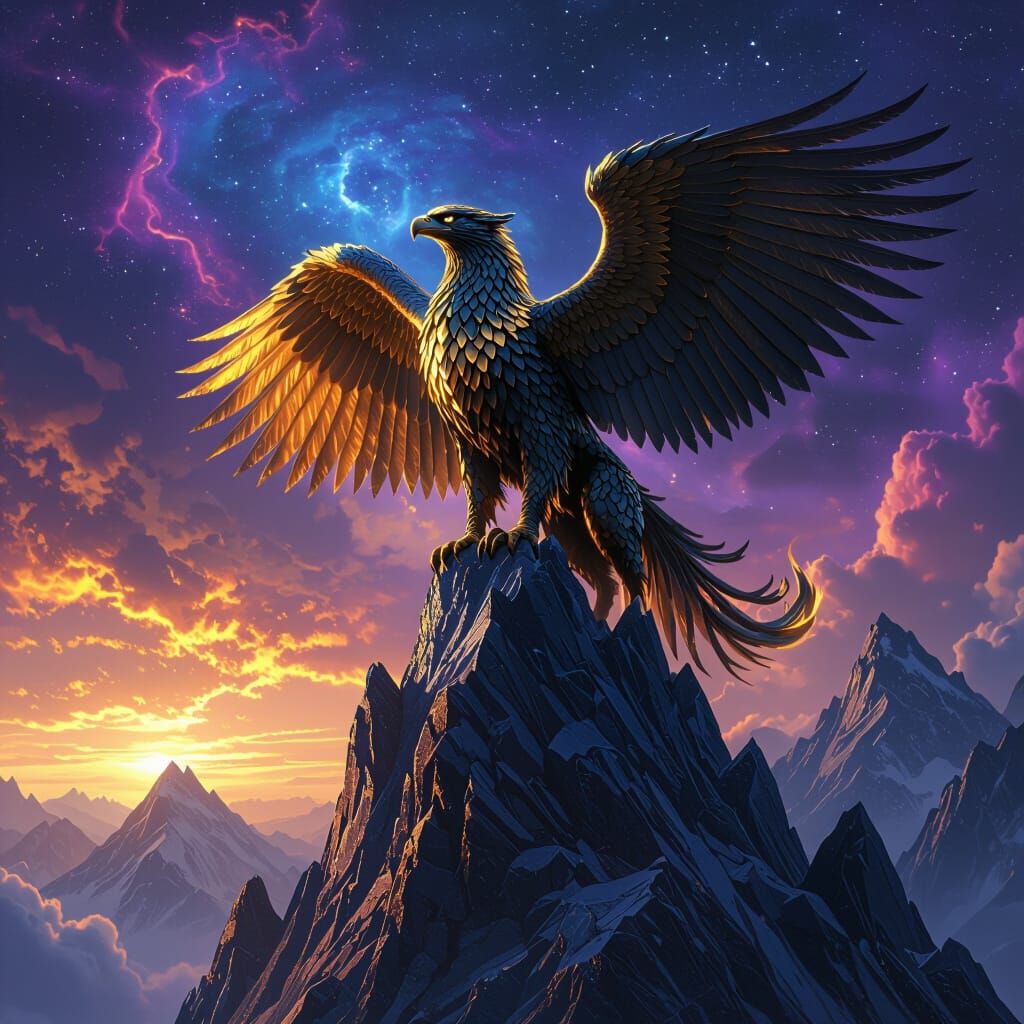 Golden Griffin Perched on Crystalline Peak