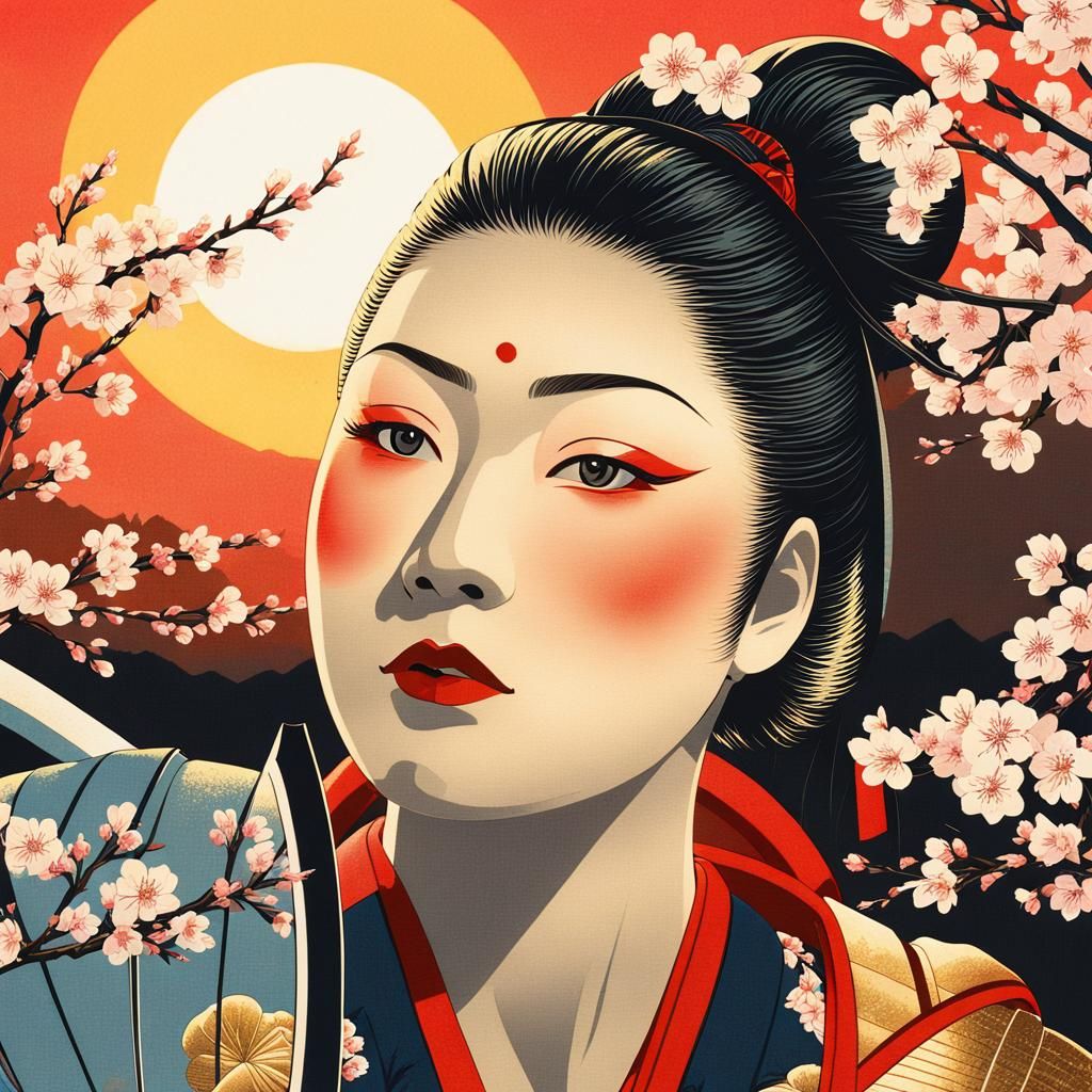 Japanese Warrior with Katana in Ukiyo-e Style