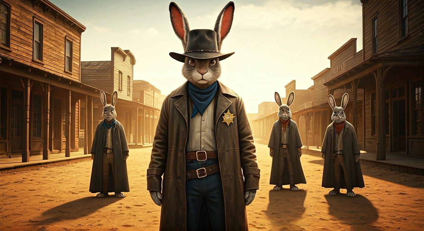 Anthropomorphic Rabbit Sheriff Confronts Outlaws in Classic ...