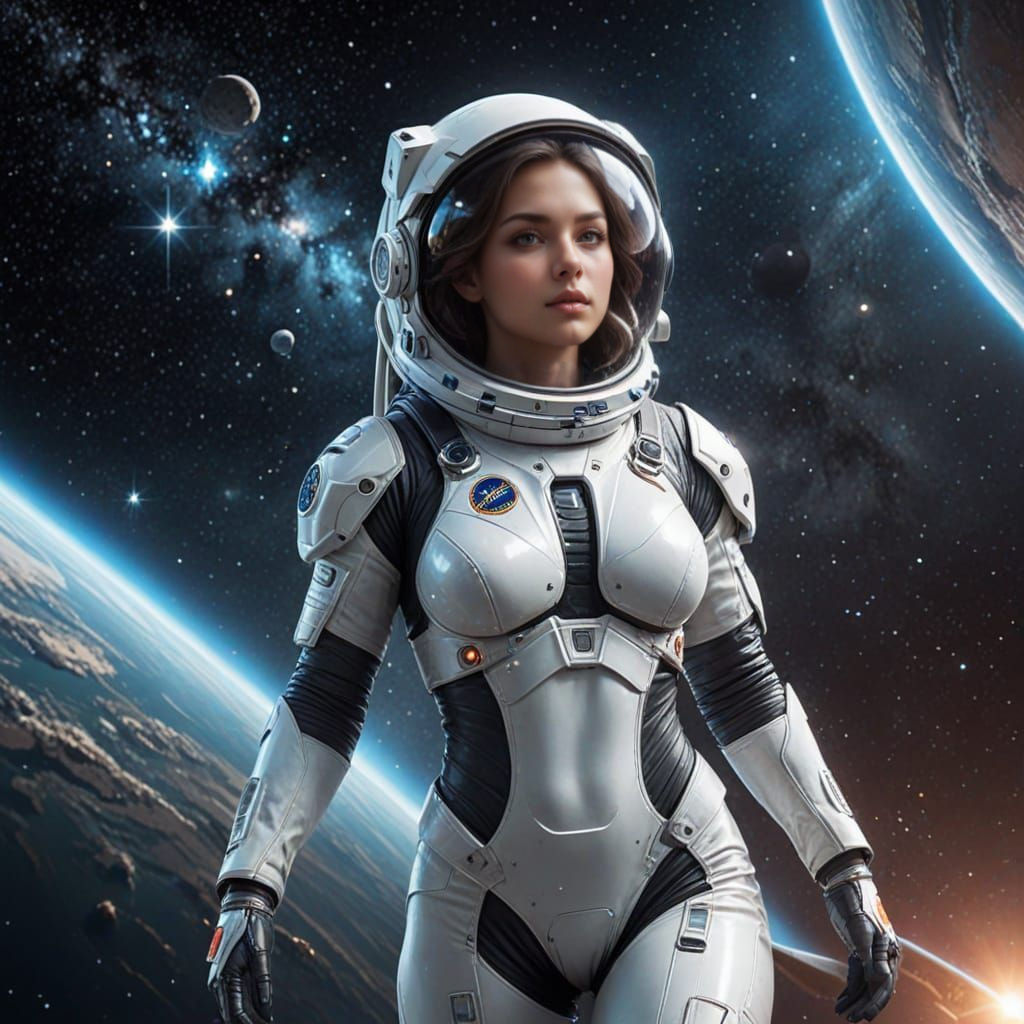 Serene Astronaut Woman in Futuristic Spacesuit