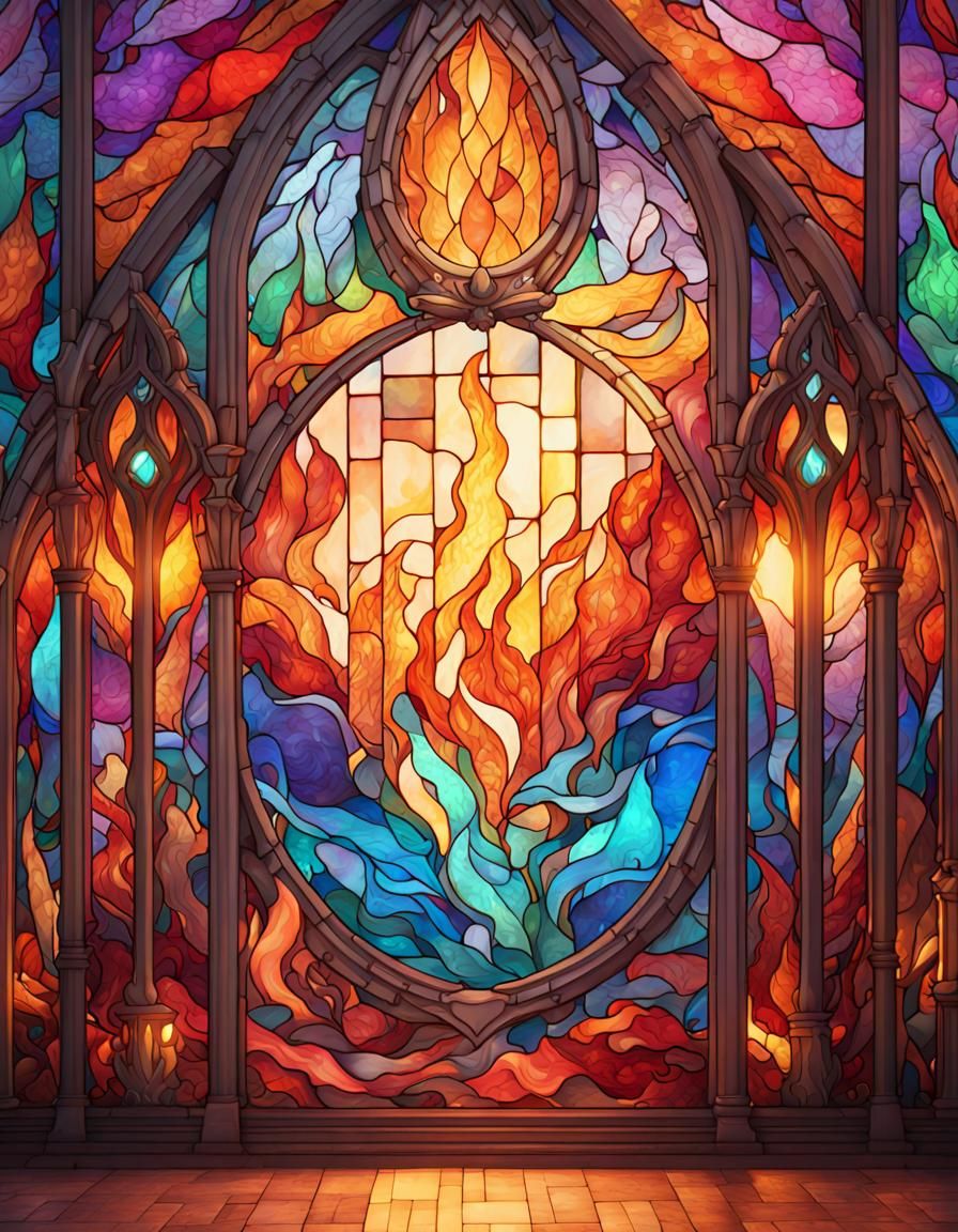 Stained Glass Flames in Bright Colors