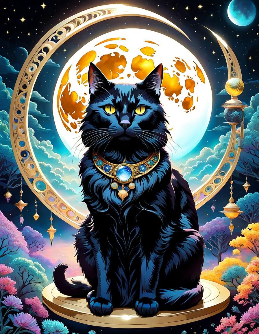 Black Cat on the Moon: Maximalist Witchy Art