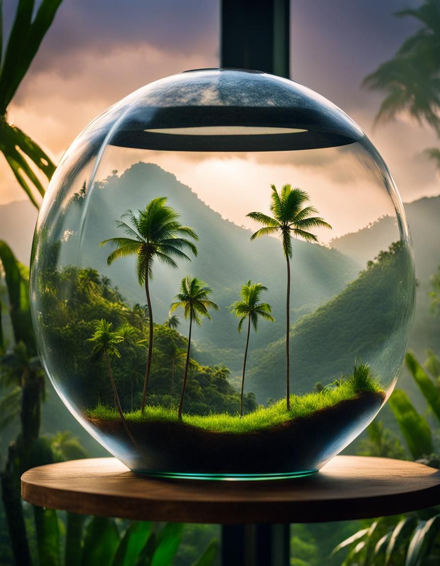 Kerala Nature Scene Inside Glass Terrarium in 8k