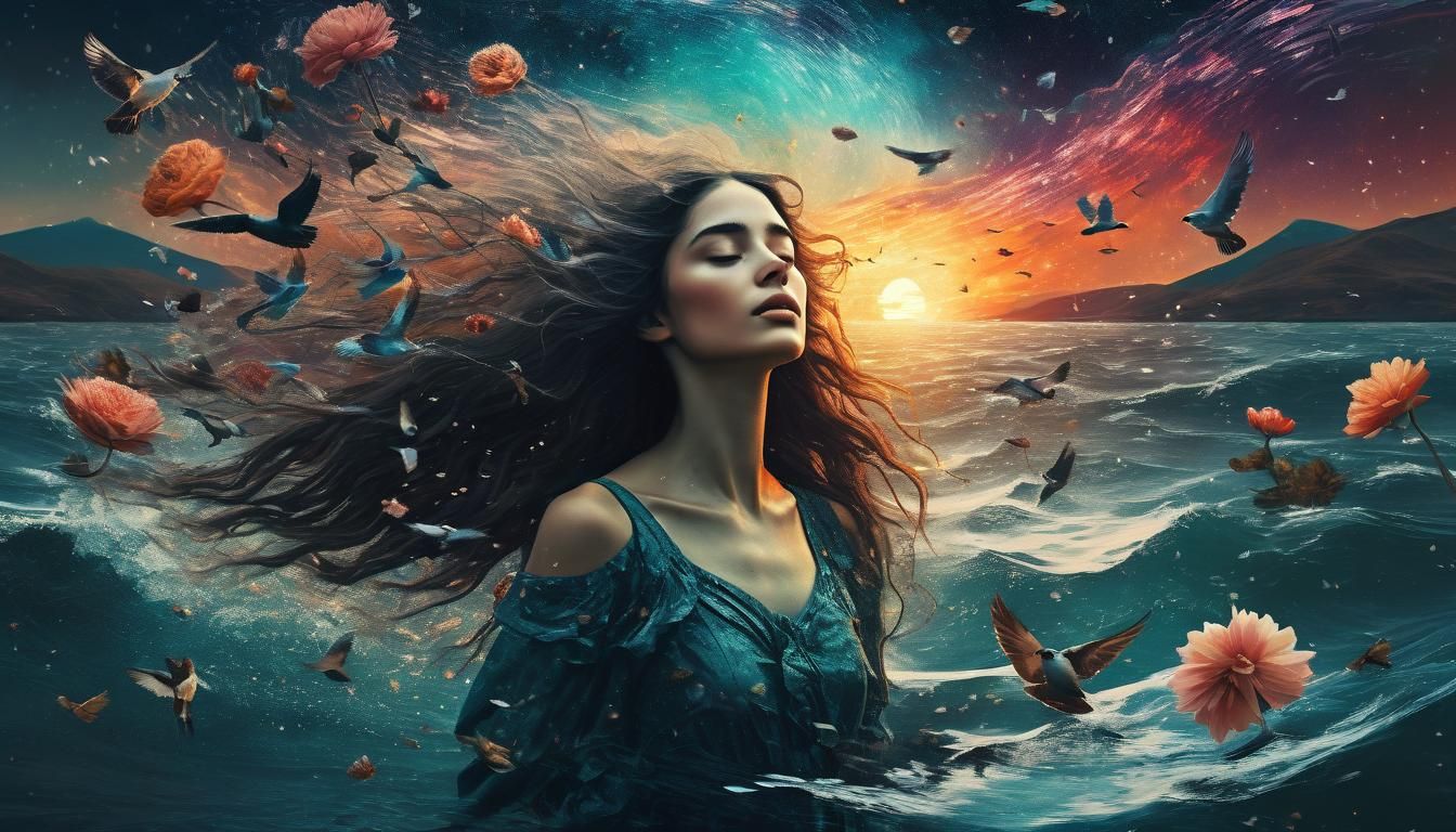 Woman Holding Galaxy in Surreal Digital Collage