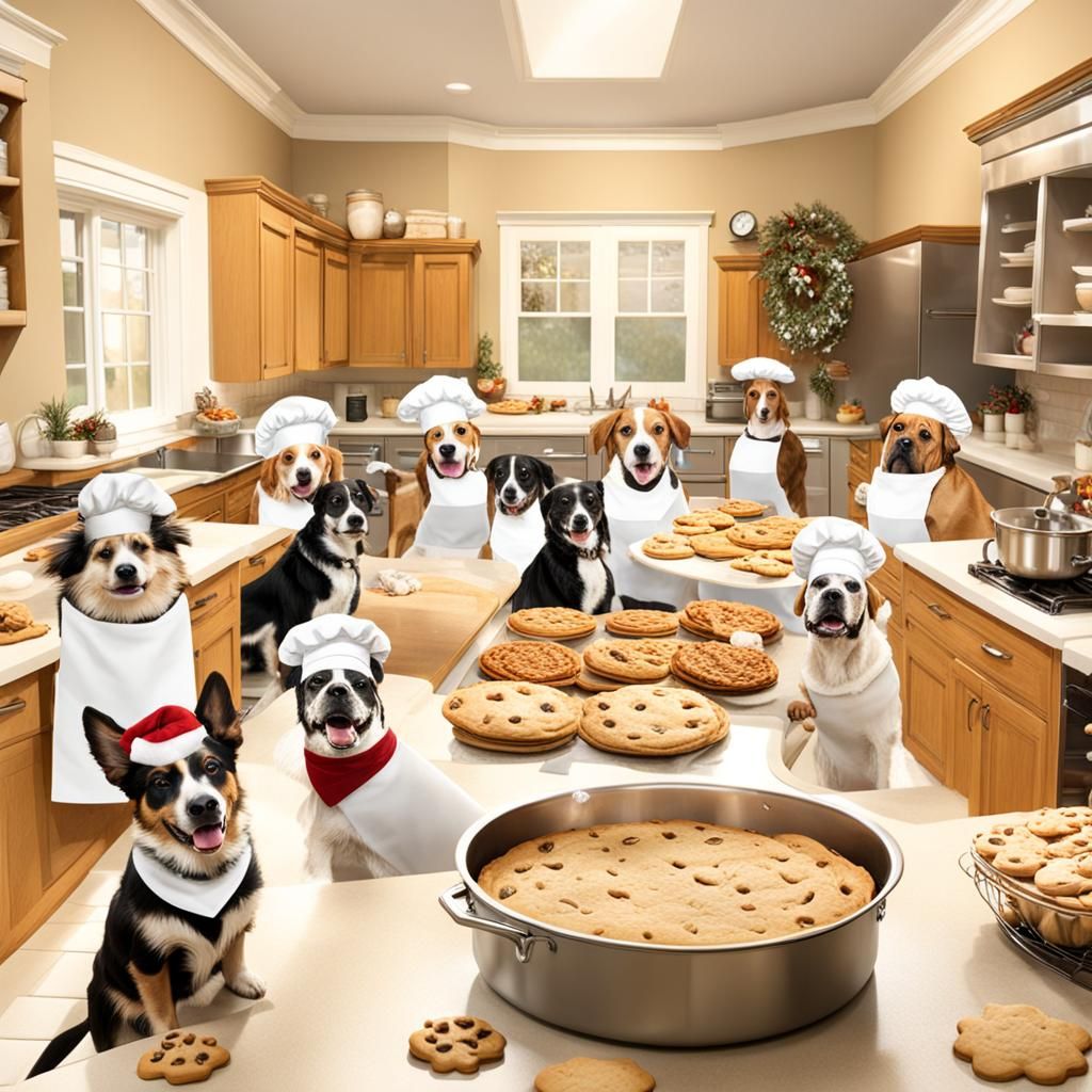 Dogs Baking Holiday Treats in a Kitchen