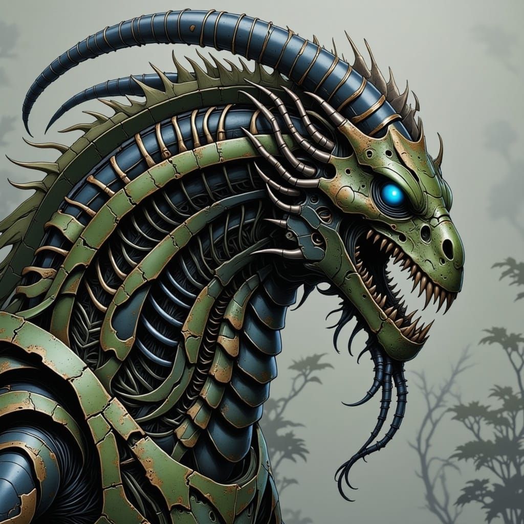Biomechanical Zombie Dragon in Giger Style