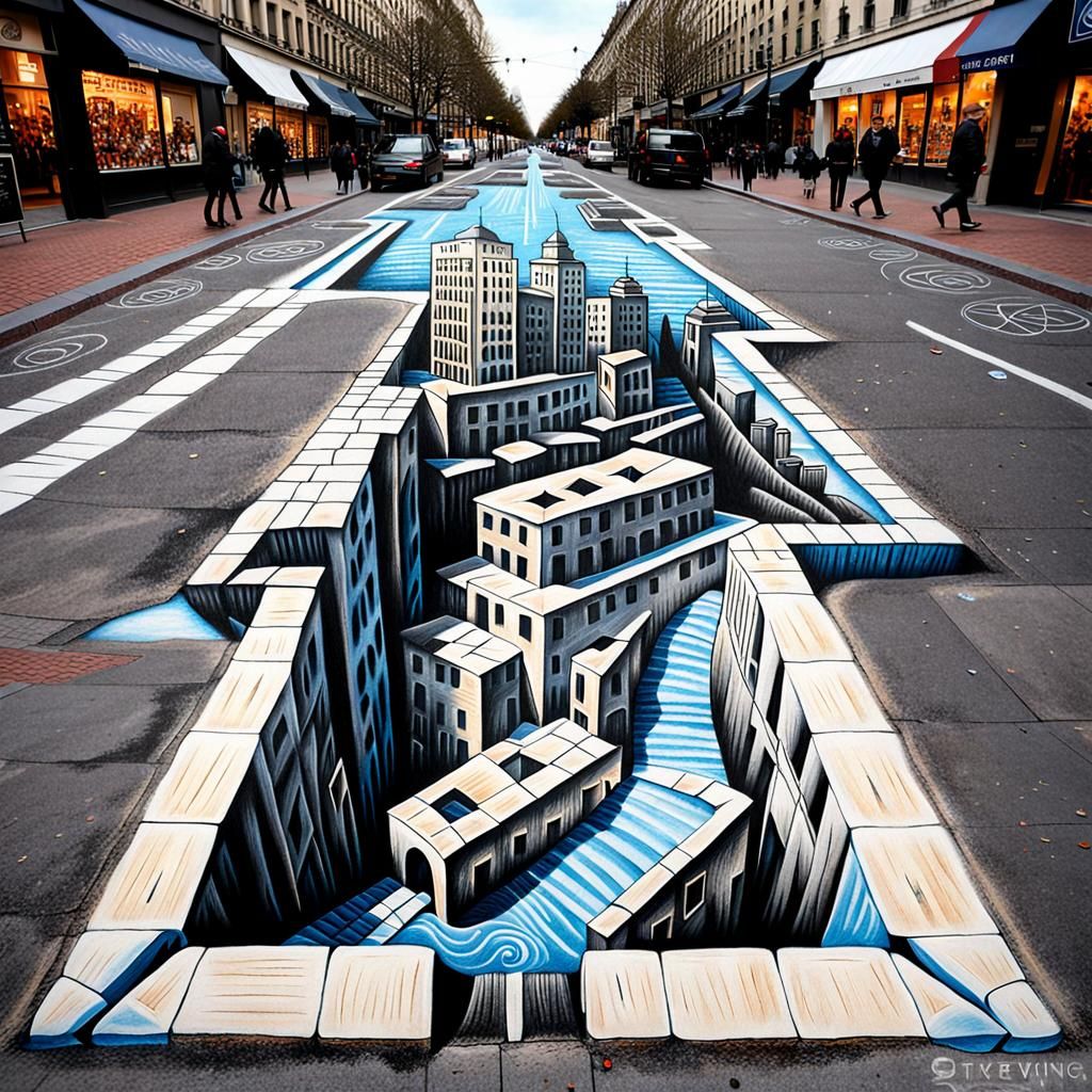 Mind-Bending 3D Street Art Chalk Drawing