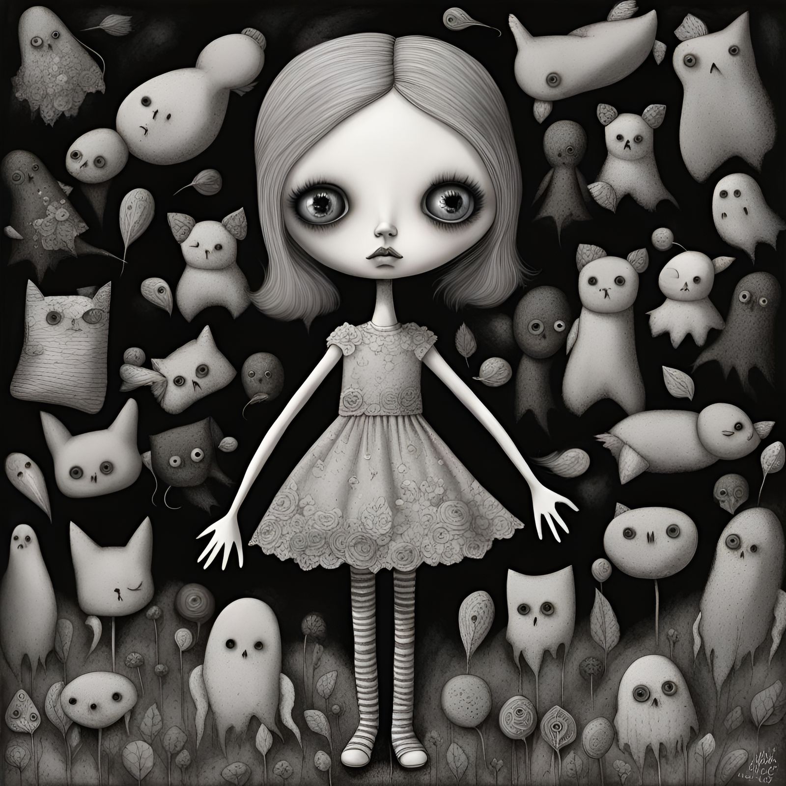 Creepy Haunted Doll in Comic Book Style