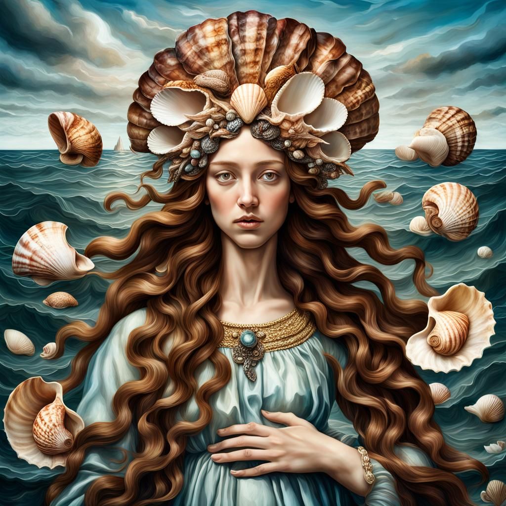 Surreal Venus with Shell Headdress: Botticelli Style